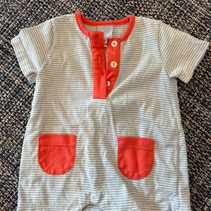 Bella bliss blue white stripe romper 3 mo